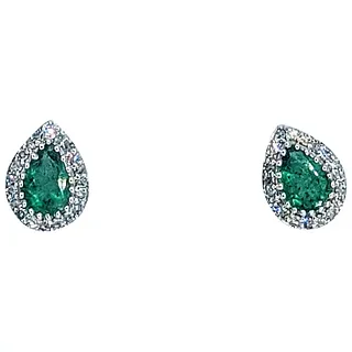 Cute Teardrop Emerald & Diamond Stud Earrings