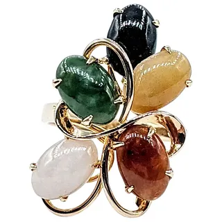 Unique Multicolored Nephrite Jade Cocktail Ring