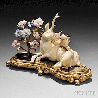 French Japonisme Ivory, Gilt-bronze, Lacquer and Porcelain Figurine