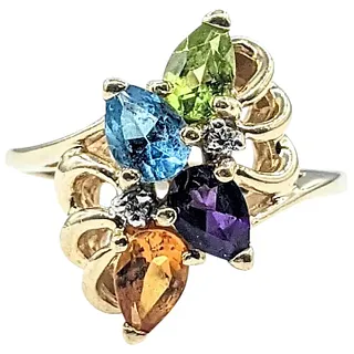 Colorful Multi Gemstone & 14K Gold Cocktail Ring