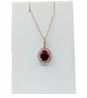 Gorgeous Ruby & Diamond Double Halo Pendant Necklace