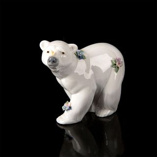 Attentive Polar Bear with Flowers 1006354 - Lladro Porcelain Figurine