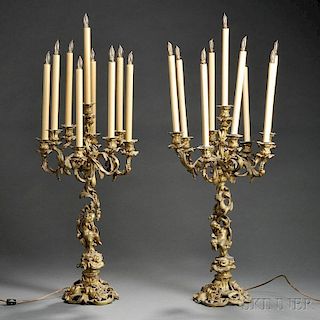 Pair of Gilt-bronze Nine-light Candelabra