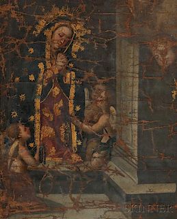 Spanish Colonial School, 18th/19th Century      Madonna with Angels Holding Symbols of Christ's Passion