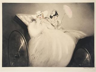 Louis Icart - On the Champs Elysees Original Engraving, Hand Watercolored by Icart