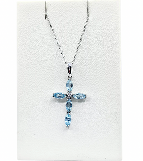 Heavenly Aquamarine & Diamond Cross Pendant Necklace