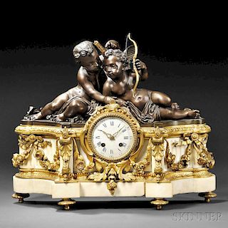 Napoleon III Bronze-mounted Alabaster Mantel Clock