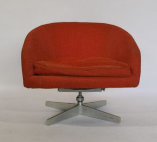 Midcentury Upholstered Swivel Chair. 