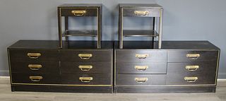 Midcentury Pair Of Ebonised Chests And Nightstands