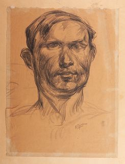 FRANCESC GIMENO I ARASA (Tortosa, Tarragona, 1858 - Barcelona, 1927). 
"Male portrait. 
Charcoal on paper.