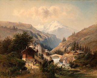 Austrian school; second half of the 19th century. 
"View of the Alps". 
Oil on canvas.