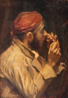 VICENTE CASTELL DOMENECH (CastellÃ³n de la Plana, 1871- 1934). 
"Smoker. 
Oil on canvas.