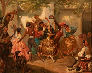 Spanish or English school; circa 1860. 
"Jaleo flamenco". 
Oil on canvas.