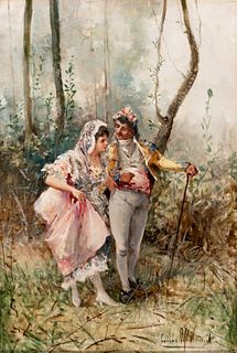 EUGENIO LUCAS VILLAMIL (Madrid, 1858 - 1918). 
"Couple of majos". 
Oil on canvas.