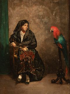 ALEJANDRO FERRANT Y FISCHERMANS (Madrid, 1843 - 1917). 
"Young man with parrot", 1854. 
Oil on canvas.