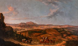 Circle of MANUEL BARRÃ“N Y CARRILLO (Seville, 1814 - 1884). 
"Andalusian landscape". 
Oil on canvas.