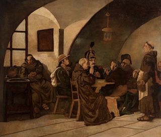 Spanish School; XIX Century. 
"Interior of tavern". 
Oil on canvas. Relined.