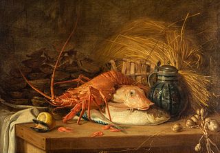 French school of the late nineteenth century. 
"Lobster and fish", 1896. 
Oil on canvas.