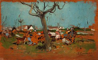 IGNACIO PINAZO CAMARLENCH (Valencia, 1849 - Godella, Valencia, 1916). 
Untitled, 1887. 
Oil on panel.