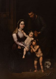 Spanish school; first third of the XIX century. 
"Holy family with San Juanito". 
Oil on canvas. Relined.