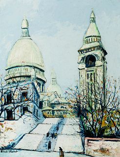 ELISÃ‰E MACLET (Lyons-en-Santerre, 1881 - Paris 1962). 
"View of the snowy SacrÃ© Coeur Basilica". 
Oil on cardboard.