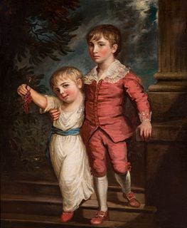 English school following models of the late eighteenth century; nineteenth century. 
"Portrait of children". 
Oil on canvas.