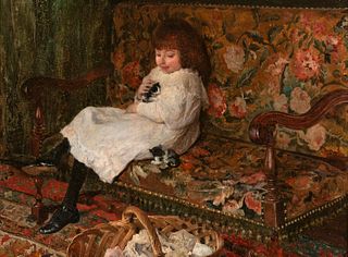 JOSE JIMENEZ ARANDA (Seville, 1837 - 1903). 
"Girl with kittens". 
Oil on board.