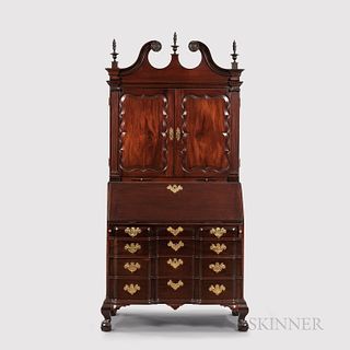 The Hezekiah Smith Chippendale Carved Mahogany Bonnet-top Block-front Desk and Bookcase