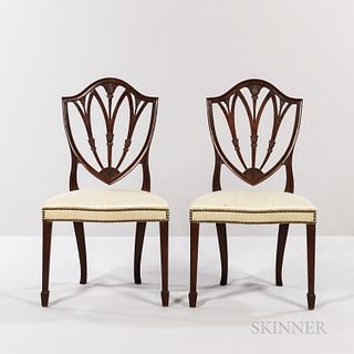 Pair of Federal Carved Mahogany Shield-back Side Chairs