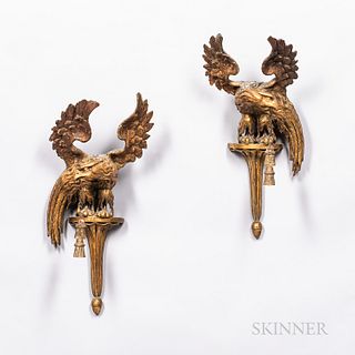 Pair of Carved Giltwood and Gesso Eagle Brackets