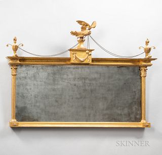 Neoclassical Carved Giltwood and Gesso Overmantel Mirror
