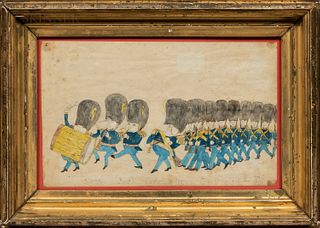 Watercolor, Pen and Ink, and Graphite on Paper Cartoon of the "New York Grenadiers On The Fourth,"