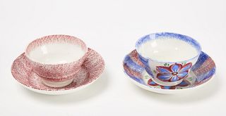 Two Spatterware Cups and Bowls