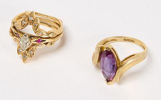 14kt Wedding Ring and 14kt Gold Ring with Stones
