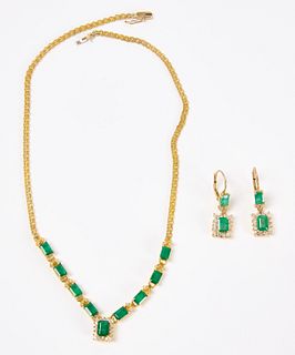 14kt Gold Necklace and Earrings with Stones