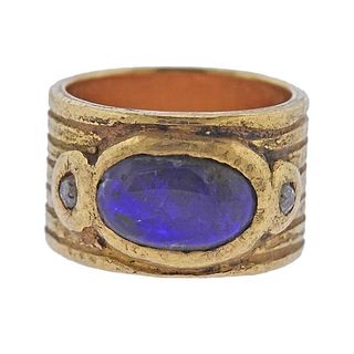 Antique 20k Gold Diamond Opal Band Ring