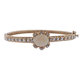 Antique 14K Gold Diamond Opal Pearl Bracelet