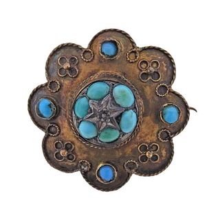 Antique English 15k Gold Turquoise Brooch  Pin