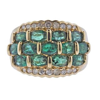 14k Gold Diamond Emerald Dome Ring
