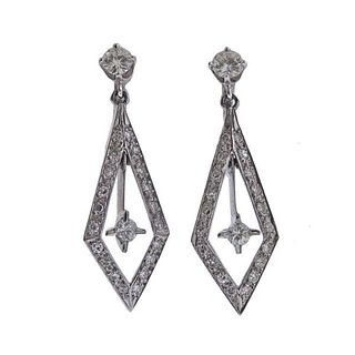 Mid Century 14k Gold Diamond Drop Earrings