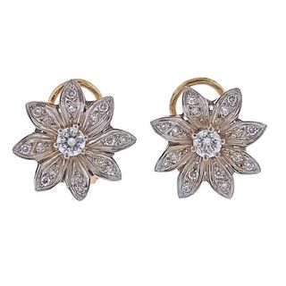 Mid Century 18k Gold Diamond Flower Earrings