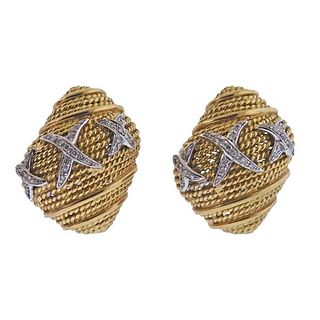 18K Gold Diamond Shell Earrings