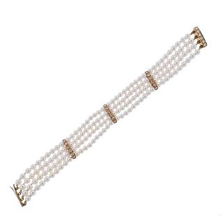 18K Gold Diamond Pearl Bracelet