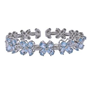 Suarez 18K Gold Diamond Aquamarine Flower Bracelet