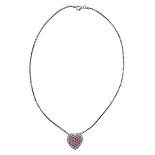 Italian 18K Gold Fancy White Diamond Heart Pendant Necklace