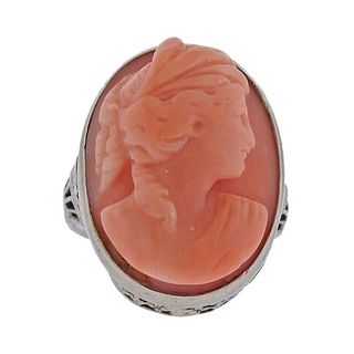Art Deco 14k Gold Coral Cameo Ring