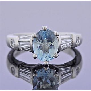 Platinum Diamond Aquamarine Ring 