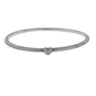 David Yurman Silver Diamond Heart Cable Bracelet