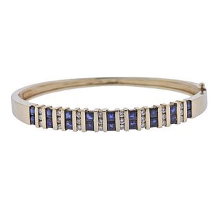 14k Gold Diamond Sapphire Bangle Bracelet