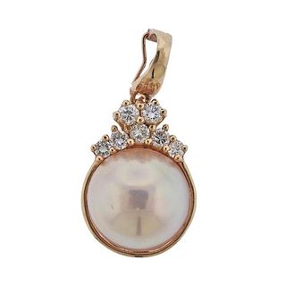 14k Gold Diamond Mabe Pearl Pendant 